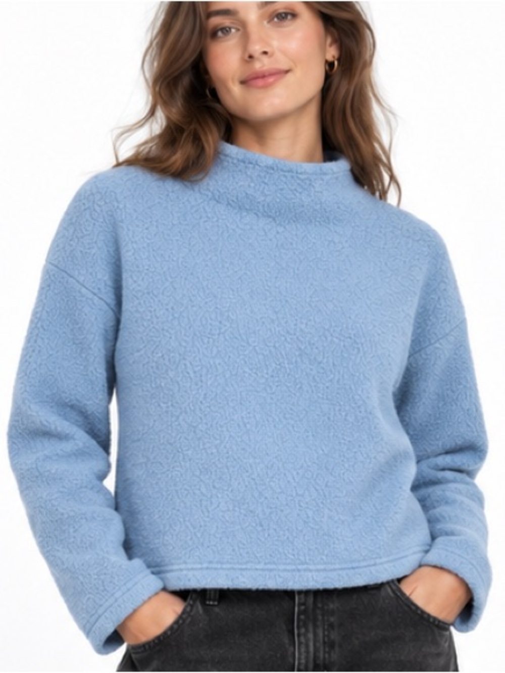 Moschino Jeans Mock Neck Fleece Pullover – Blue – Size 44 (US 10)